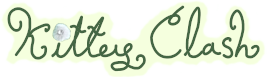 'Kittey Clash' scrawled in cursive in dark green text against a pale green backdrop with a dandelion puff as the i's dot.